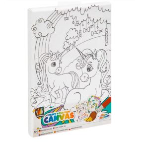   Festő szett gyerekeknek (vászon, festék, ecset, matricák), 15x20m, (unikornis)