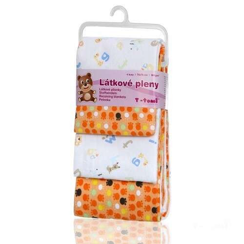T-TOMI pamut pelenka, csúcsminőség, 4 db/csomag - Narancssárga mancsok 76 x 76 cm