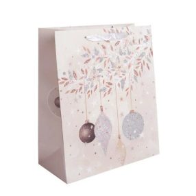 Dísztasak matt karácsonyi 18x23 cm bézs fenyődíszekkel