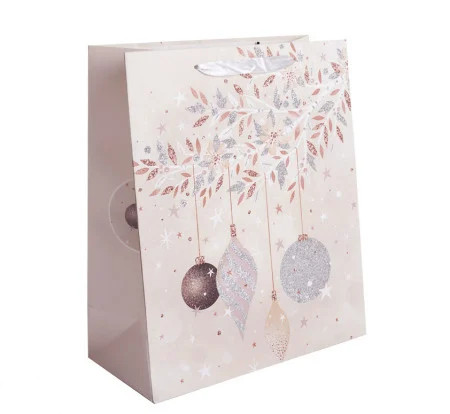 Dísztasak matt karácsonyi 18x23 cm bézs fenyődíszekkel