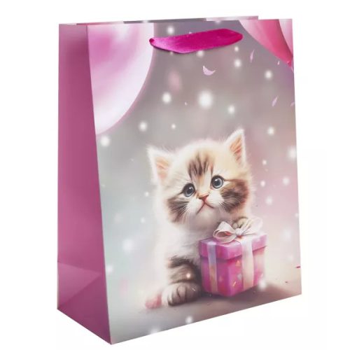 Cica mintás rózsaszín ajándéktasak - 26 x 32 cm