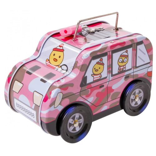 Autós fém persely - rózsaszín