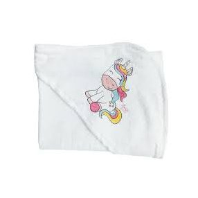   Fürdőlepedő kapucnis 80*90cm, fehér, egyszarvú mintával