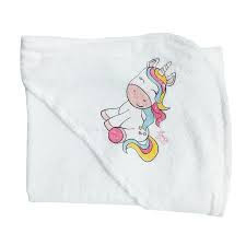 Fürdőlepedő kapucnis 80*90cm, fehér, egyszarvú mintával