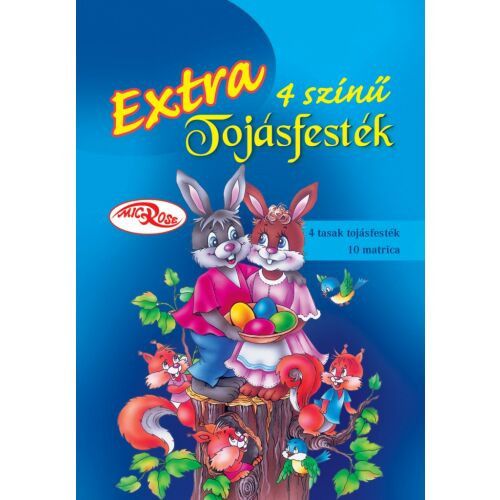 Extra 4 színű tojásfesték matricákkal húsvétra (4 színű tojásfesték, 10 db matrica)
