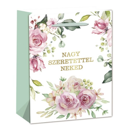 Dísztasak matt 11x14 cm rózsaszínű rózsák