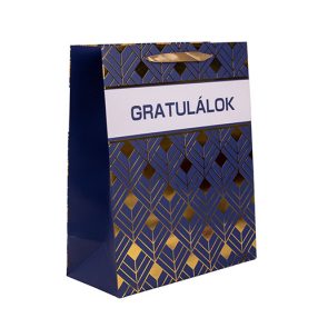 Dísztasak matt 18x23 cm kék/arany Gratulálok