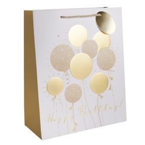   Dísztasak matt 11x14 cm arany lufik Happy Birthday! felirattal