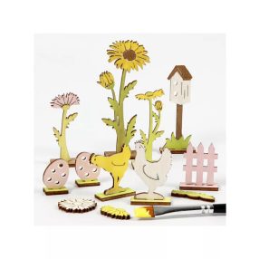   Húsvéti fa dekoráció készítő kreatív szett, 15x17cm, húsvéti kert (tyúk, tojás, virág)