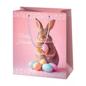   Húsvéti ajándéktáska 14x11x6cm, kicsi, rózsaszín, nyuszi tojásokkal Cikkszám: CRX-51342