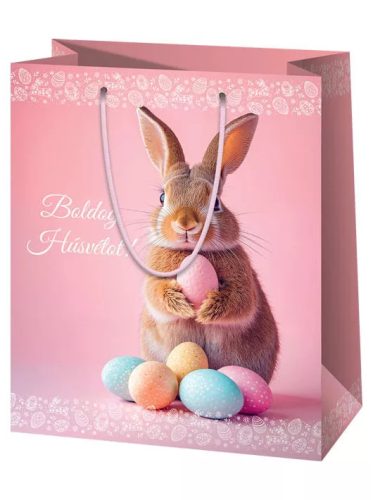 Húsvéti ajándéktáska 14x11x6cm, kicsi, rózsaszín, nyuszi tojásokkal Cikkszám: CRX-51342